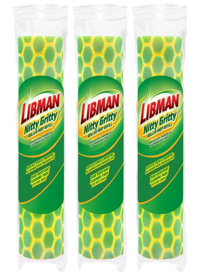 Libman Commercial Libman Nitty Gritty Roller Mop Refills | Scrub Mop | Wet Mop | Mops for Floor Cleaning | Sponge Mop | Self Wringing Wood Floor Mop | | 3 Replacement Mop Heads Included - Image 1